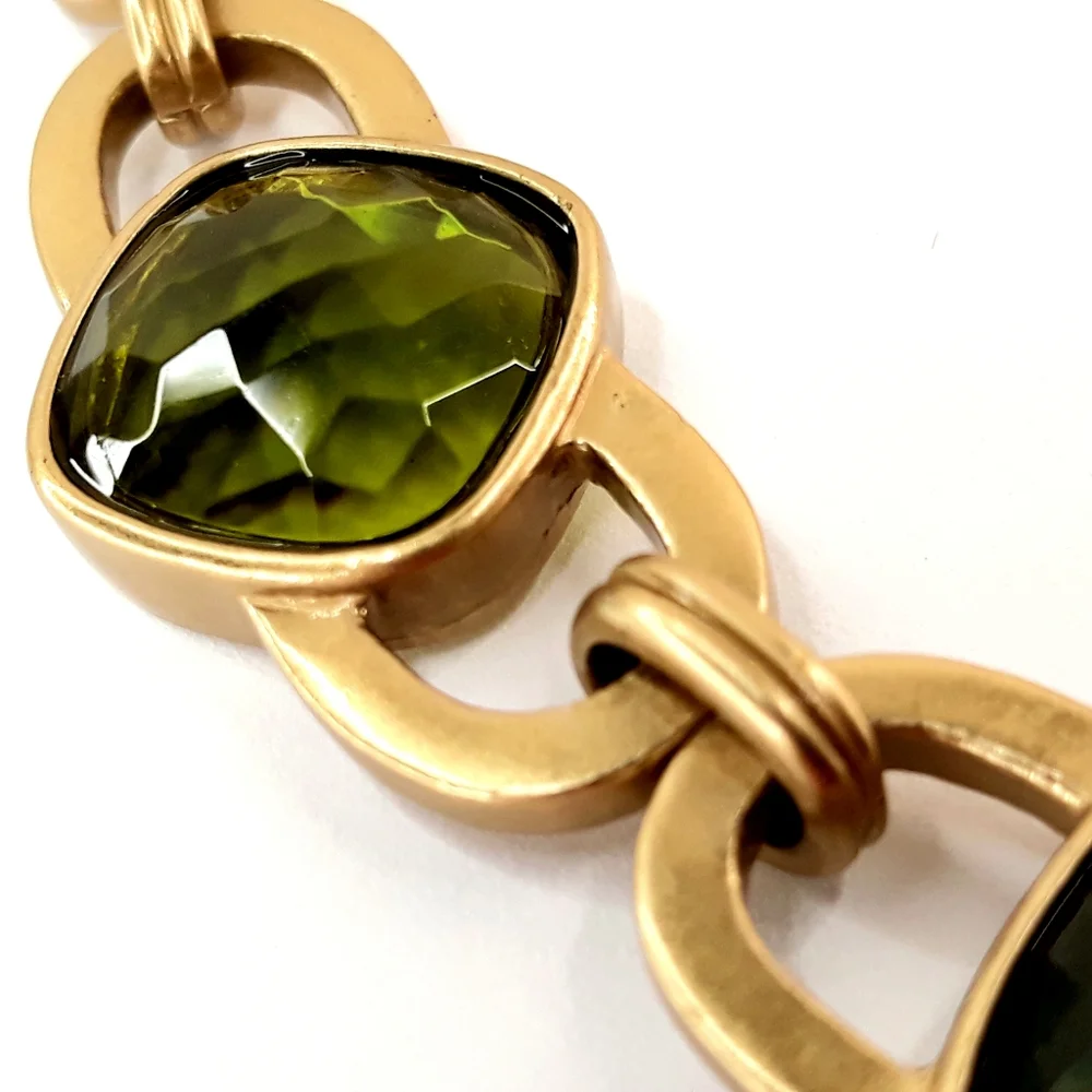 Anne Klein Vintage Mogul Heavy Brushed Satin Gold Tone Lucite Jewels Necklace - Picture 1 of 12